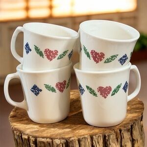 Corningware "Folk Stitch" Heart Coffee Mugs – Corelle Americana (set of 4)